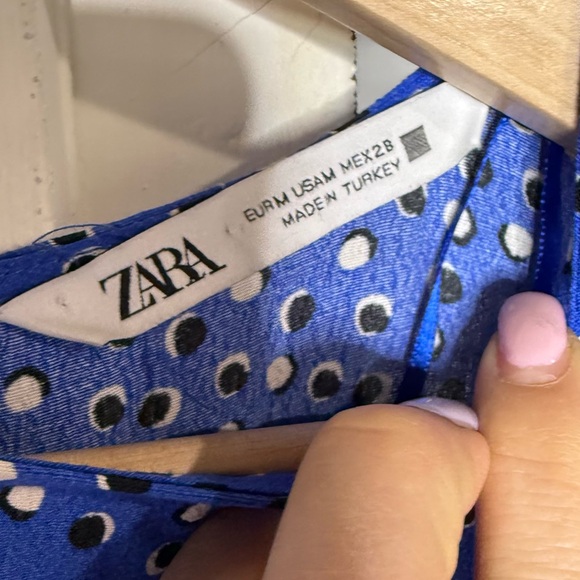 Zara Ruffle Long Sleeve Polka Dot Tiered A-Line Midi Dress Size M Bohemian Blue - Picture 12 of 15